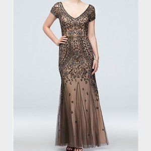 David's Bridal - Bead and Sequin Embellished Mesh Overlay Gown